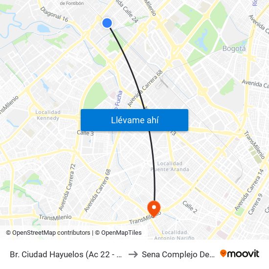 Br. Ciudad Hayuelos (Ac 22 - Kr 81) to Sena Complejo Del Sur map