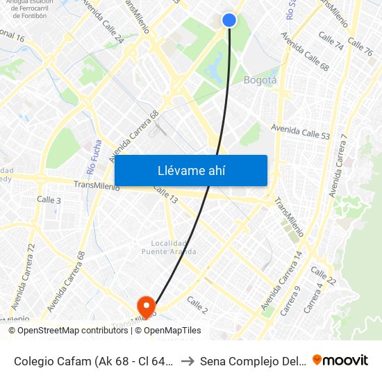 Colegio Cafam (Ak 68 - Cl 64c) (D) to Sena Complejo Del Sur map
