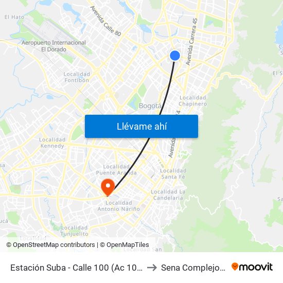 Estación Suba - Calle 100 (Ac 100 - Kr 62) (C) to Sena Complejo Del Sur map