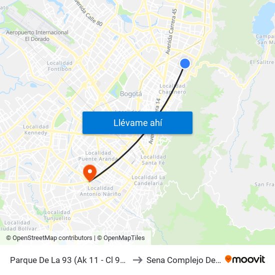 Parque De La 93 (Ak 11 - Cl 93a) (B) to Sena Complejo Del Sur map