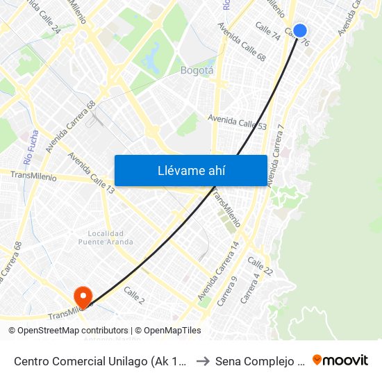 Centro Comercial Unilago (Ak 15 - Cl 77) (B) to Sena Complejo Del Sur map