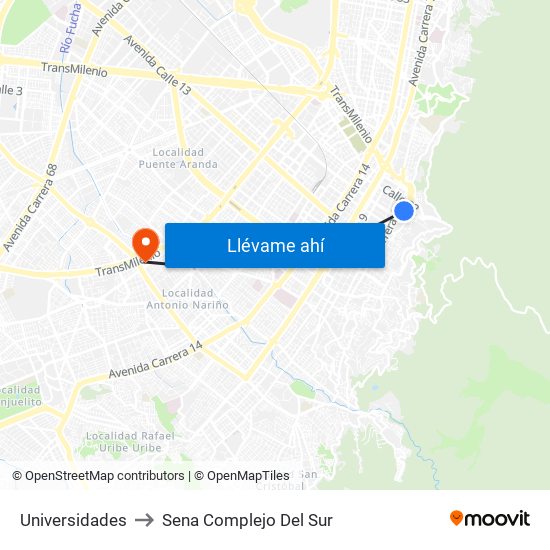 Universidades to Sena Complejo Del Sur map