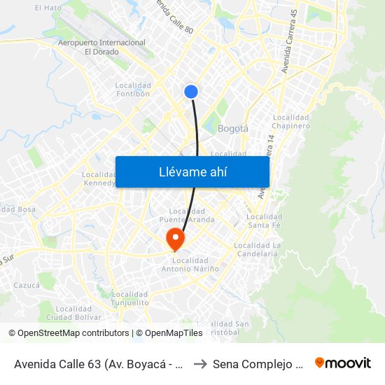 Avenida Calle 63 (Av. Boyacá - Ac 63) (B) to Sena Complejo Del Sur map