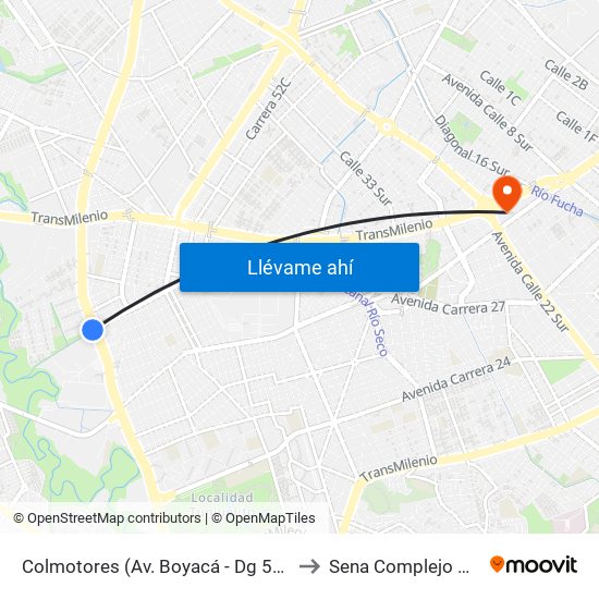 Colmotores (Av. Boyacá - Dg 53 Sur) (B) to Sena Complejo Del Sur map