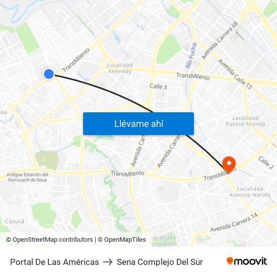 Portal De Las Américas to Sena Complejo Del Sur map