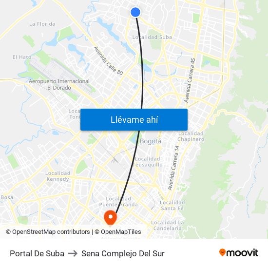 Portal De Suba to Sena Complejo Del Sur map
