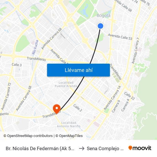 Br. Nicolás De Federmán (Ak 50 - Cl 57b) to Sena Complejo Del Sur map