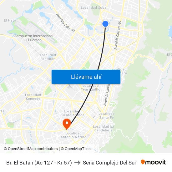 Br. El Batán (Ac 127 - Kr 57) to Sena Complejo Del Sur map