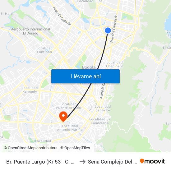 Br. Puente Largo (Kr 53 - Cl 107) to Sena Complejo Del Sur map