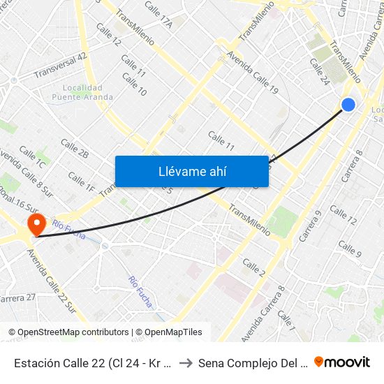 Estación Calle 22 (Cl 24 - Kr 13a) to Sena Complejo Del Sur map