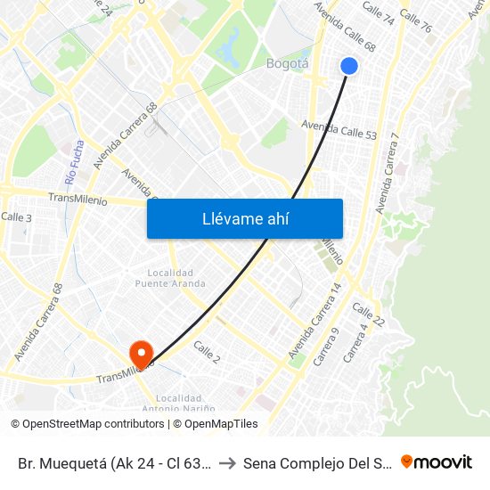 Br. Muequetá (Ak 24 - Cl 63c) to Sena Complejo Del Sur map