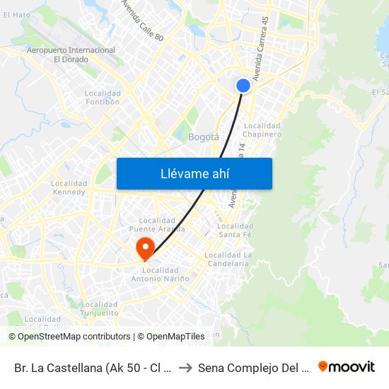 Br. La Castellana (Ak 50 - Cl 91) to Sena Complejo Del Sur map
