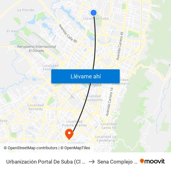 Urbanización Portal De Suba (Cl 137 - Kr 90a) to Sena Complejo Del Sur map