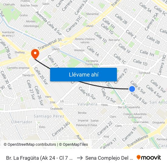 Br. La Fragüita (Ak 24 - Cl 7 Sur) to Sena Complejo Del Sur map
