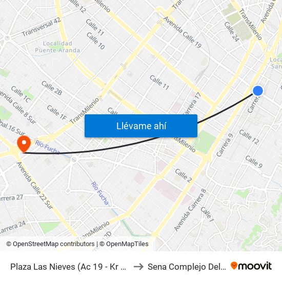Plaza Las Nieves (Ac 19 - Kr 9) (A) to Sena Complejo Del Sur map