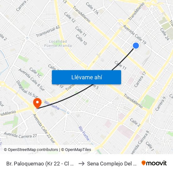 Br. Paloquemao (Kr 22 - Cl 18) to Sena Complejo Del Sur map