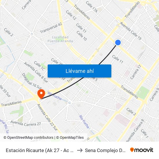 Estación Ricaurte (Ak 27 - Ac 13) (A) to Sena Complejo Del Sur map
