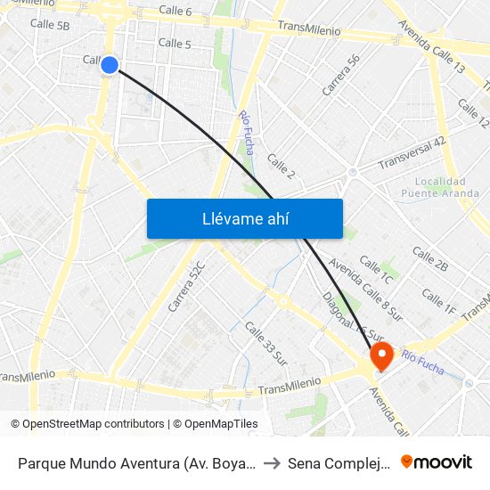Parque Mundo Aventura (Av. Boyacá - Cl 2a Bis) (A) to Sena Complejo Del Sur map