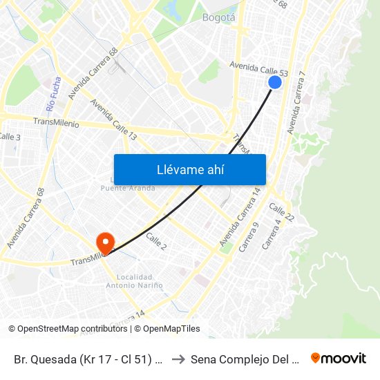 Br. Quesada (Kr 17 - Cl 51) (A) to Sena Complejo Del Sur map