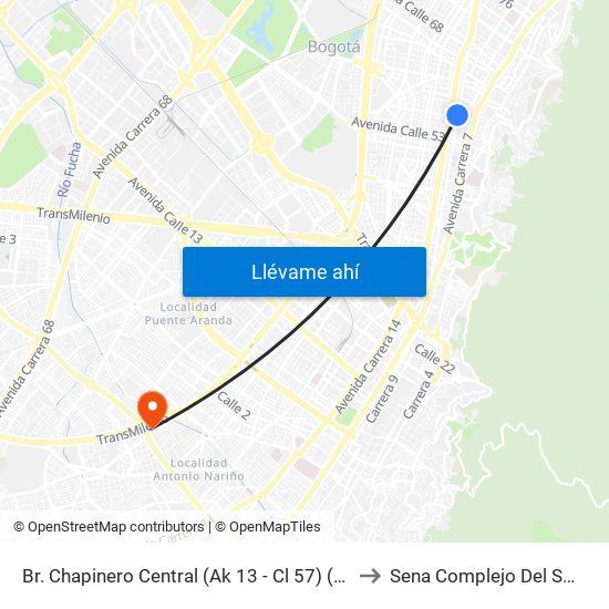 Br. Chapinero Central (Ak 13 - Cl 57) (A) to Sena Complejo Del Sur map
