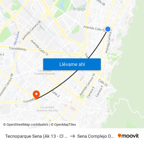 Tecnoparque Sena (Ak 13 - Cl 54) (A) to Sena Complejo Del Sur map