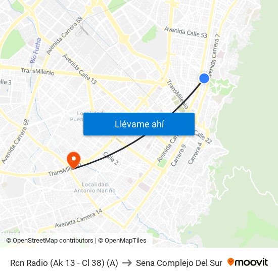 Rcn Radio (Ak 13 - Cl 38) (A) to Sena Complejo Del Sur map