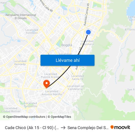 Cade Chicó (Ak 15 - Cl 90) (A) to Sena Complejo Del Sur map
