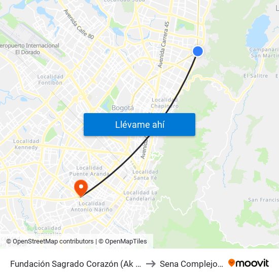 Fundación Sagrado Corazón (Ak 7 - Cl 116) (A) to Sena Complejo Del Sur map