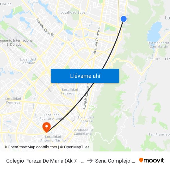 Colegio Pureza De María (Ak 7 - Cl 147) (A) to Sena Complejo Del Sur map