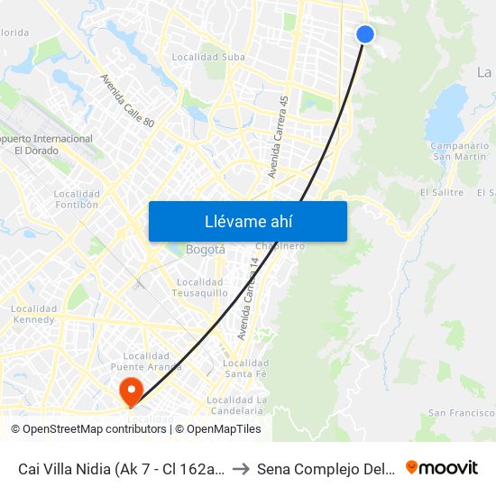Cai Villa Nidia (Ak 7 - Cl 162a) (A) to Sena Complejo Del Sur map