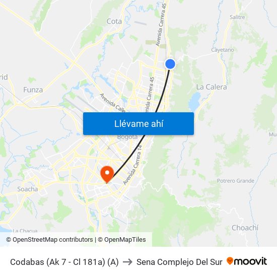 Codabas (Ak 7 - Cl 181a) (A) to Sena Complejo Del Sur map