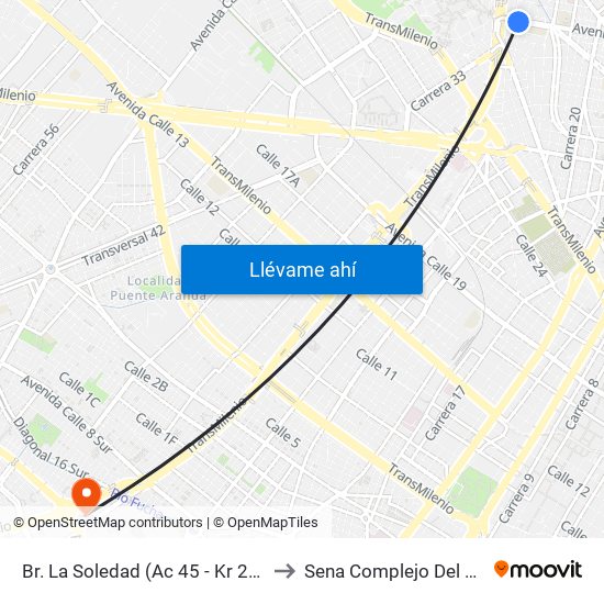 Br. La Soledad (Ac 45 - Kr 27a) to Sena Complejo Del Sur map