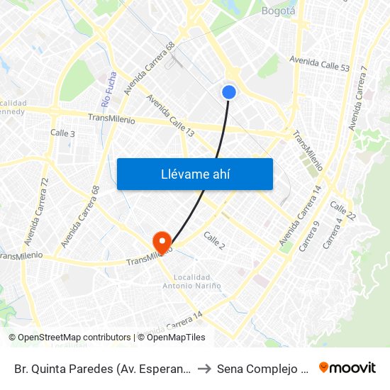 Br. Quinta Paredes (Av. Esperanza - Kr 45) to Sena Complejo Del Sur map