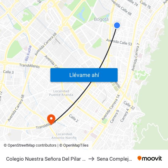 Colegio Nuestra Señora Del Pilar (Ac 63 - Kr 27) to Sena Complejo Del Sur map