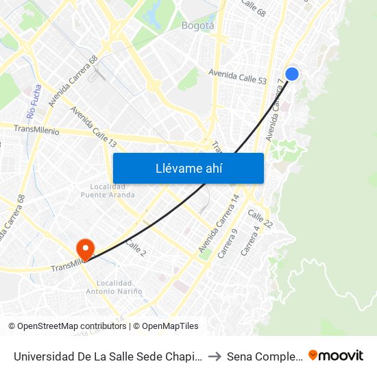 Universidad De La Salle Sede Chapinero (Kr 4 - Cl 58 Bis) to Sena Complejo Del Sur map