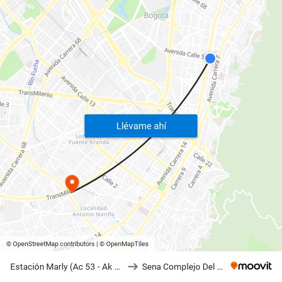 Estación Marly (Ac 53 - Ak 13) to Sena Complejo Del Sur map