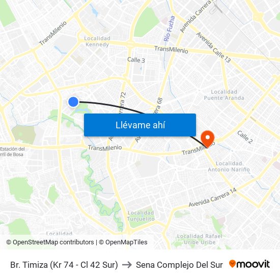 Br. Timiza (Kr 74 - Cl 42 Sur) to Sena Complejo Del Sur map