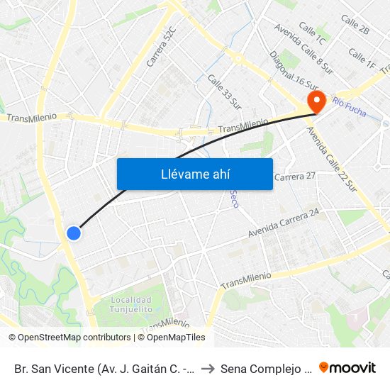 Br. San Vicente (Av. J. Gaitán C. - Av. Boyacá) to Sena Complejo Del Sur map