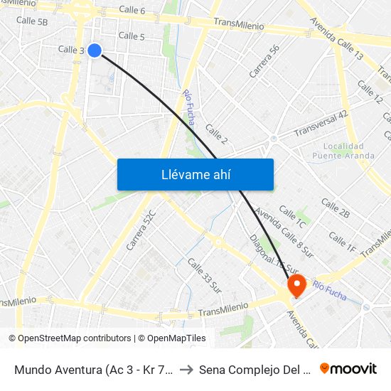 Mundo Aventura (Ac 3 - Kr 71c) to Sena Complejo Del Sur map