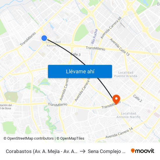 Corabastos (Av. A. Mejía - Av. Américas) to Sena Complejo Del Sur map