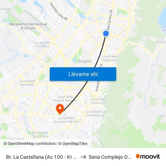 Br. La Castellana (Ac 100 - Kr 45) (A) to Sena Complejo Del Sur map