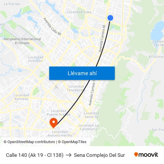 Calle 140 (Ak 19 - Cl 138) to Sena Complejo Del Sur map