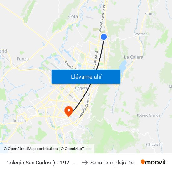 Colegio San Carlos (Cl 192 - Kr 15) to Sena Complejo Del Sur map