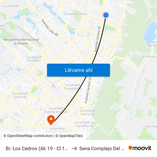 Br. Los Cedros (Ak 19 - Cl 145) to Sena Complejo Del Sur map