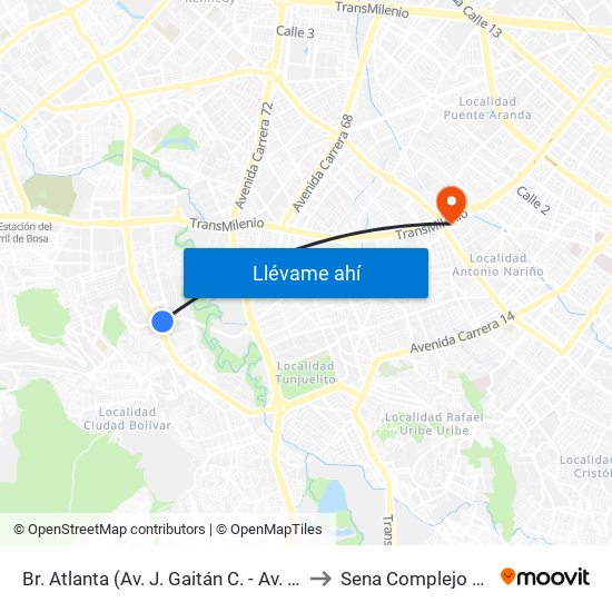 Br. Atlanta (Av. J. Gaitán C. - Av. V/Cio) (A) to Sena Complejo Del Sur map