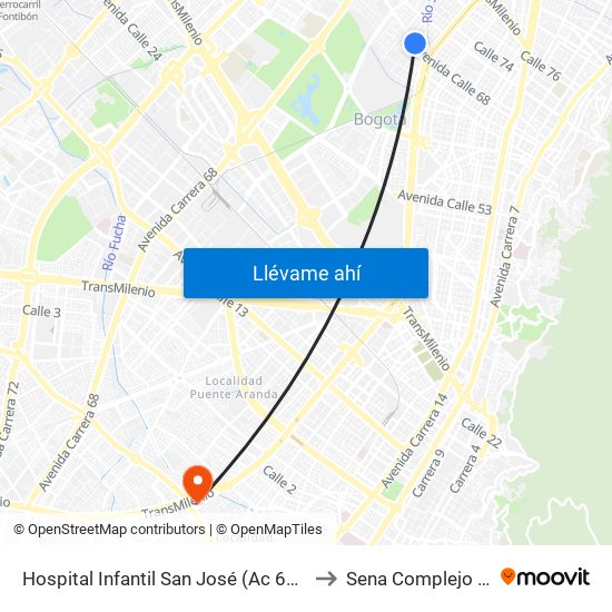 Hospital Infantil San José (Ac 68 - Kr 53) (A) to Sena Complejo Del Sur map