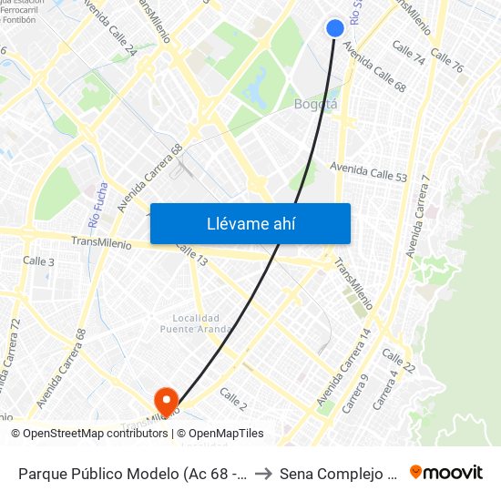 Parque Público Modelo (Ac 68 - Kr 57) (A) to Sena Complejo Del Sur map