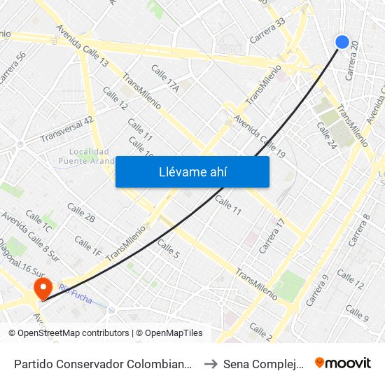 Partido Conservador Colombiano (Ak 24 - Cl 39) to Sena Complejo Del Sur map