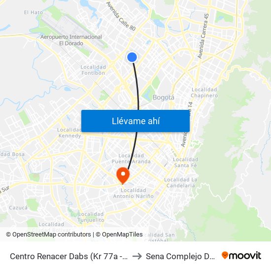 Centro Renacer Dabs (Kr 77a - Cl 64j) to Sena Complejo Del Sur map
