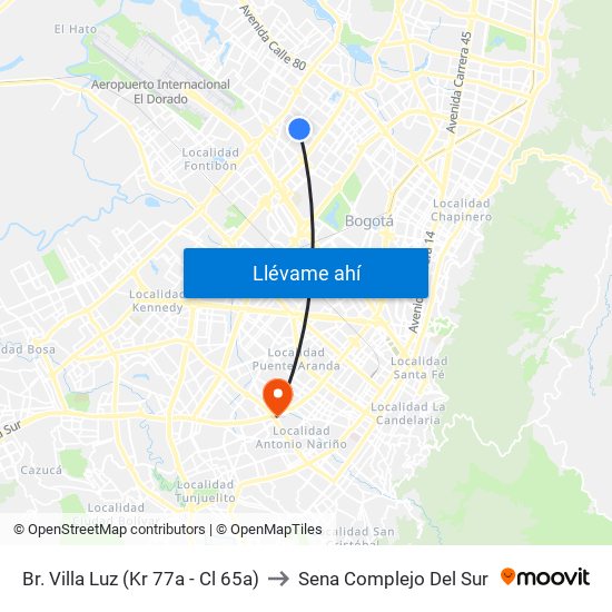 Br. Villa Luz (Kr 77a - Cl 65a) to Sena Complejo Del Sur map